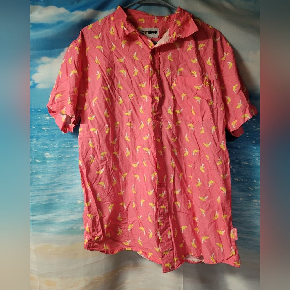 TIPSY ELVES NWOT MENS CORAL BANANA BUTTON DOWN SHIRT SIZE‎ MEDIUM